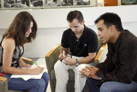 Jon Secada, visiting professor of music, speaks to students about making music.
