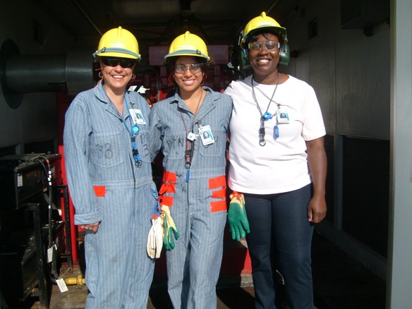 Three women in hard hats