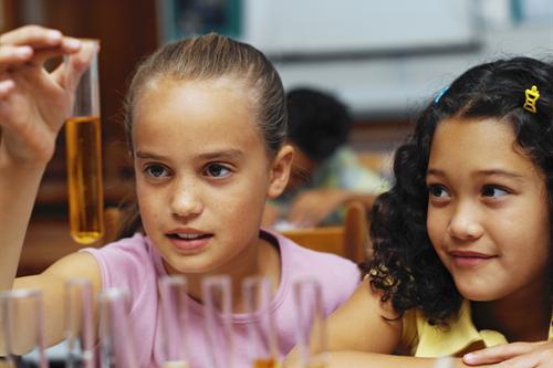 Girls studying in a lab