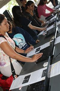 Students registering to vote on computers