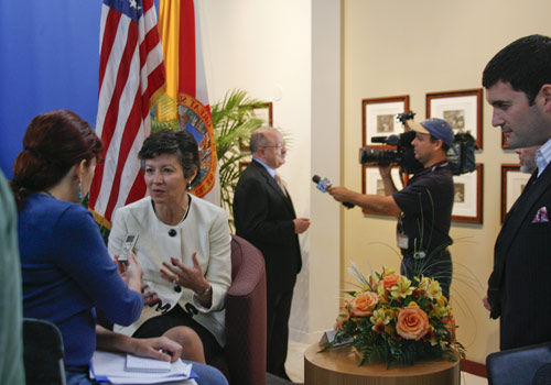 Sara Martinez Tucker, the under secretary of education, speaks to the media about the Learning Outcomes.