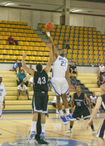 The Sharks men's basketball team at play The Sharks men's basketball team at play
