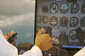 A student on a flight simulator