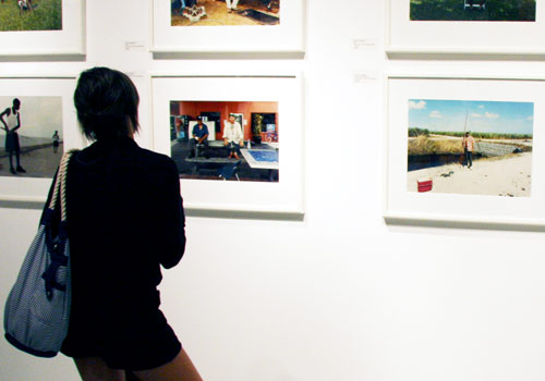 A visitor enjoys the exhibition.