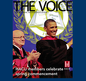 Dr. Padrón and President Obama on the cover of 'The Voice of Hispanic Higher Education' magazine.