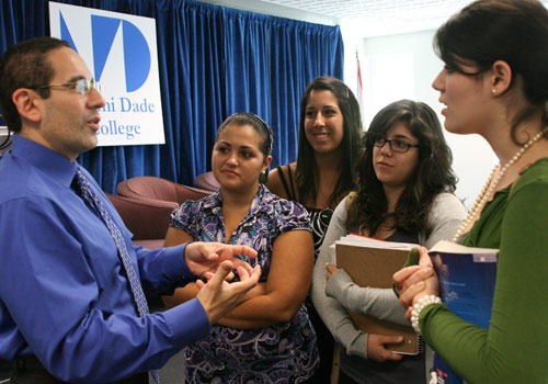 Juan Sepúlveda speaks to students following the recent conversations on education at Miami Dade College's Wolfson Campus.