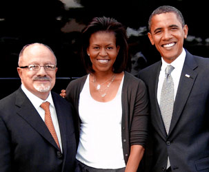 Dr. Eduardo J. Padrón with the First Lady and the President, Michelle and Barack Obama.