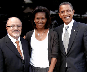 Miami Dade College President Eduardo J. Padrón with Michelle and Barack Obama during a recent South Florida campaign stop.
