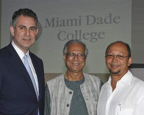 From left, U.S. Secretary of Commerce Francisco Sánchez, Dr. Muhammad Yunus and Leslie Voltaire