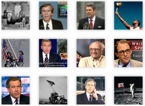 Collage of news interview clips on TV