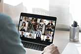 over-the-shoulder view of user attending virtual event