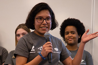 Student speaking to an audience