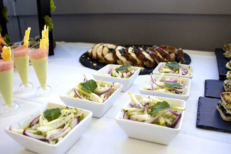 Display of different appetizers in a table