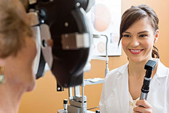 Student doing a vision test