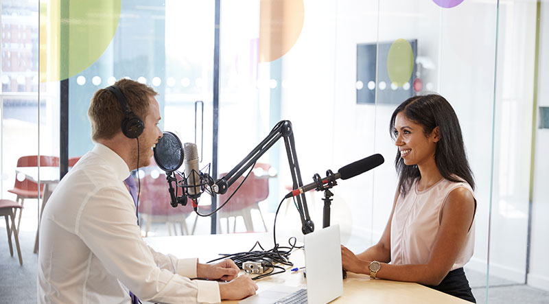 Podcast host conducting an interview