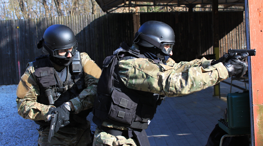 Officers engaged in training