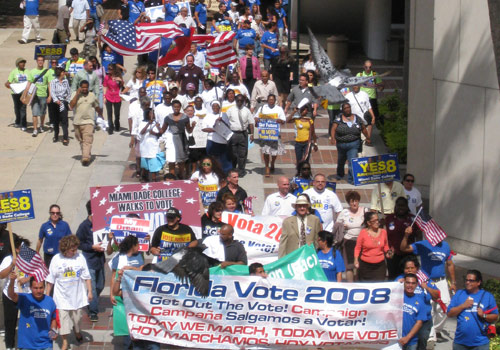 Hundreds of people attended a pre-election voter rally at Miami Dade College's Wolfson Campus.