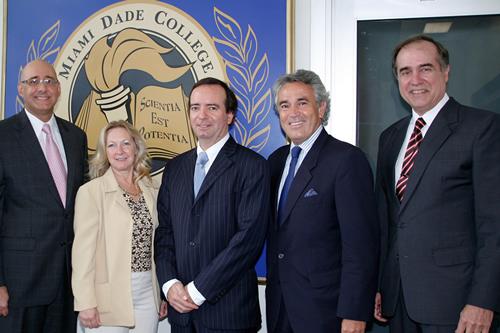 From left, Dr. Rolando Montoya, MDC Provost; Jane Ann Williams, executive director of MDC's Office of International Education; Chilean Ambassador to the U.S. Arturo Fermandois;Chilean Consul General Juan Luis Nilo; and Jeff Olesen, Diplomat in Residence.