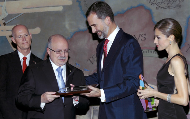 Florida Gov. Rick Scott, President Padrón and Their Royal Highnesses of Spain Prince Felipe de Borbón and Princess Letizia Ortiz of Asturias
