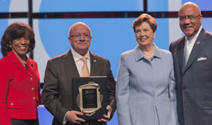 Myrtle Dorsey, President Padrón, Molly Corbett Broad and Walter G. Bumphus
