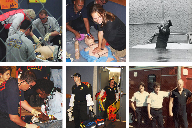 A collage depicting paramedics on the job.