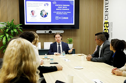 Business discussion around a conference table