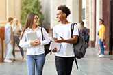 College students walking around campus