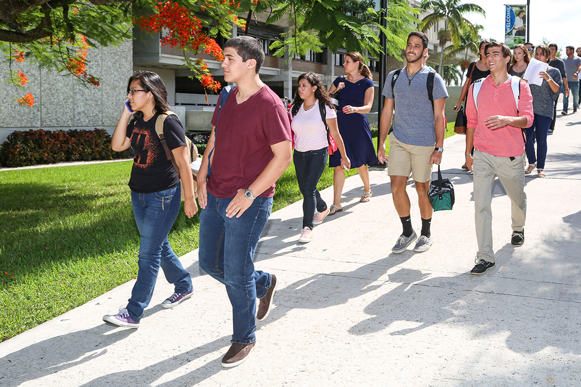 Students walking around campus