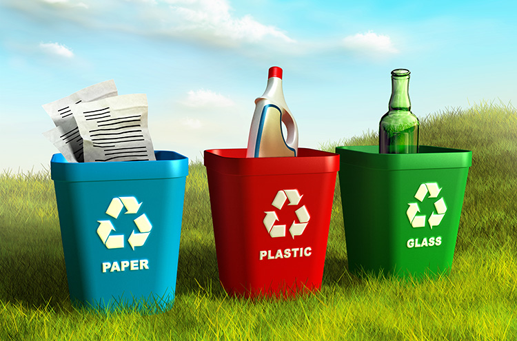 Graphic of recycling bins