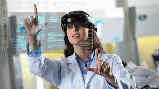 Woman wearing virtual reality goggles