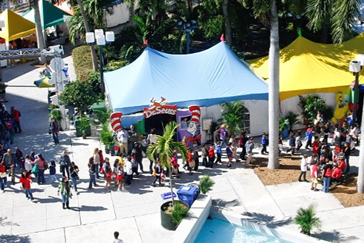 Overhead view of Dr. Seuss tent